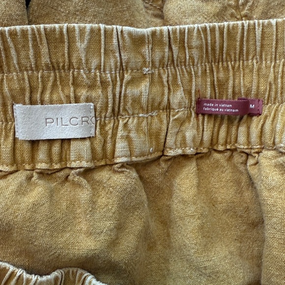 Pilcro Flounced Linen Blend High Waist Mini Skirt in Washed Mustard Size Medium - Picture 6 of 8